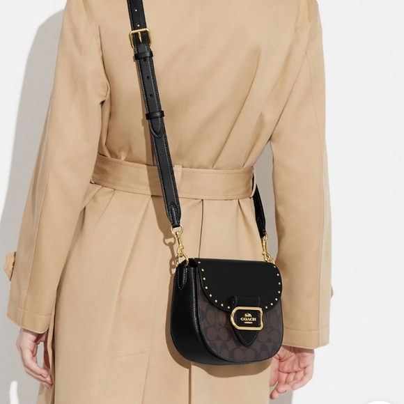 New Coach Morgan Saddle Bag In Colorblock Signature Canvas With Rivets - Picture 4 of 4